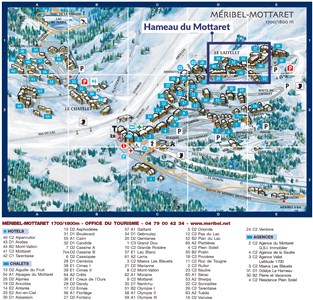 Méribel-Mottaret/Les 3 Vallées – Le Hameau du Mottaret - plánek střediska a poloha rezidence Hameau du Mottaret