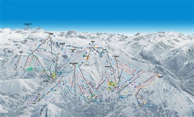Les Sybelles – L'Orée des Pistes - skimapa Les Sybelles zahrnující 6 středisek - St. Sorlin d´Arves, St. Jean d´Arves, Toussuire, Corbier, Bottieres, St. Colomban des Villards